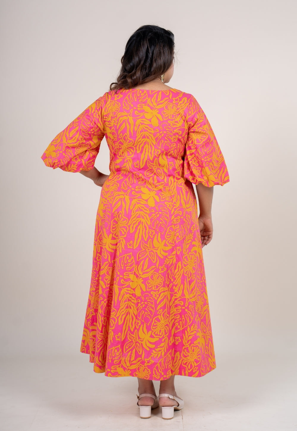 Tanisha Sunset Pink Printed Cotton A Line Dress