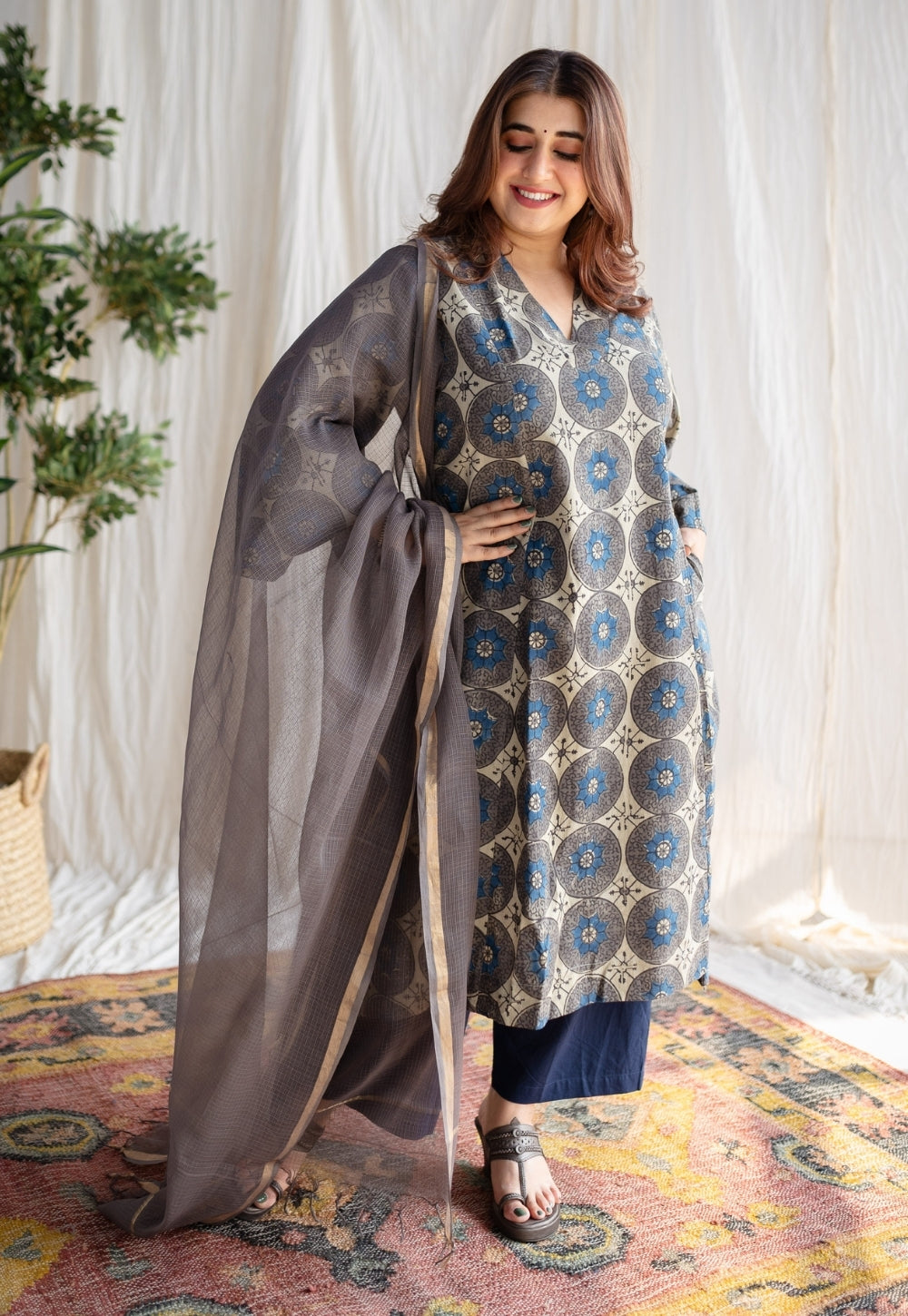 Grey Kota Doria Cotton Dupatta