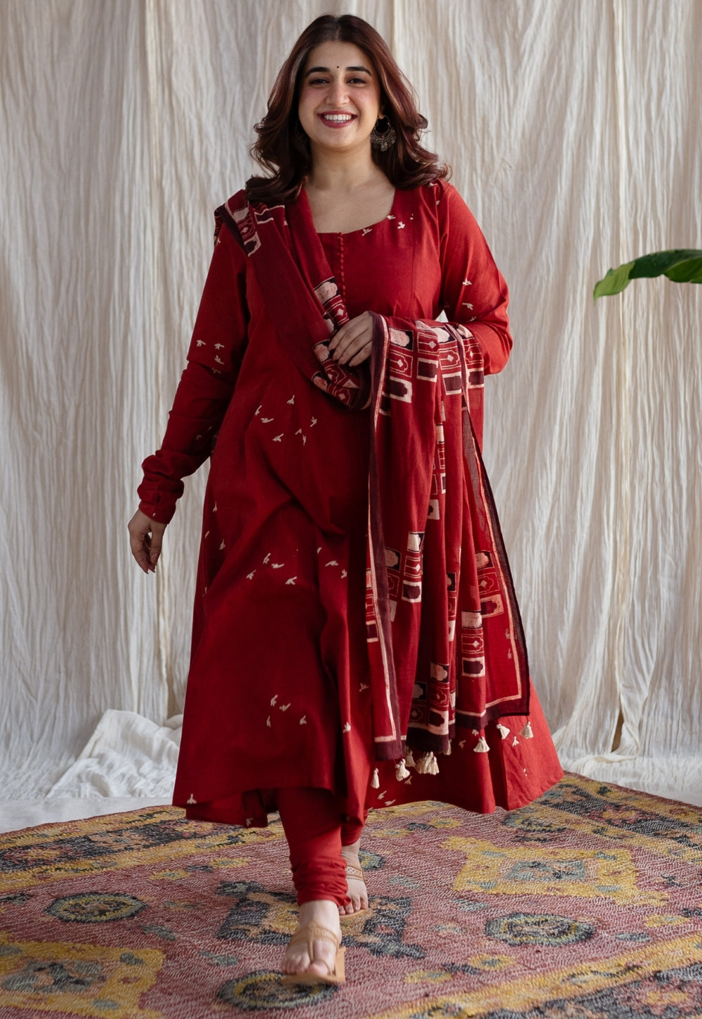 Jaipur Ajrakh Cotton Red Kali Kurta