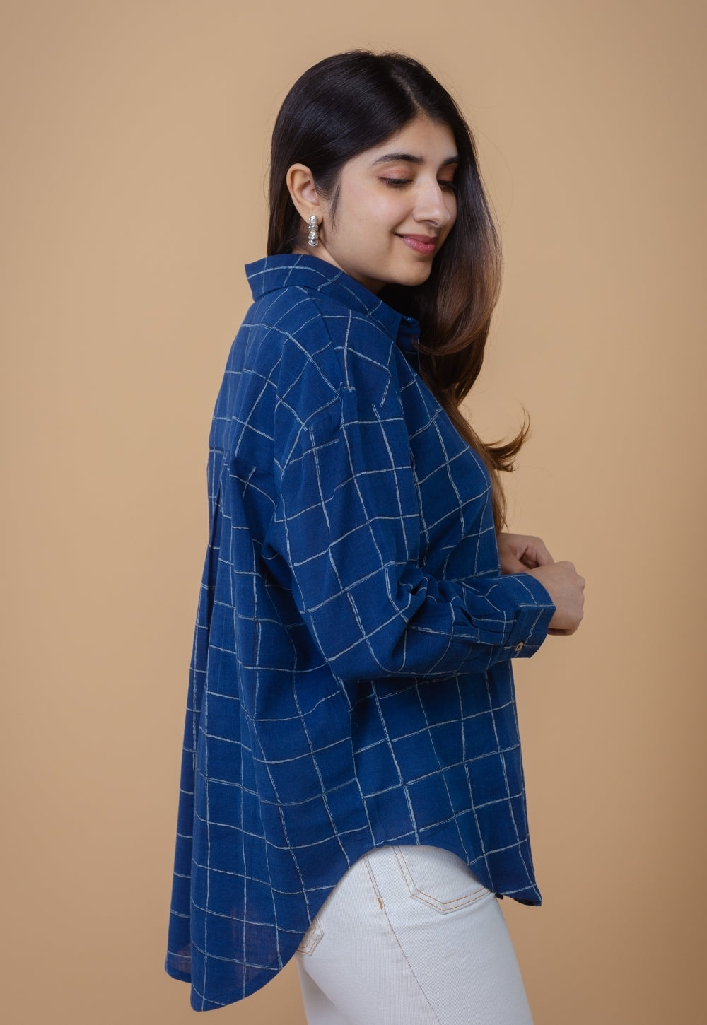 Ruhi Blue Dabu Slub Cotton Straight Shirt