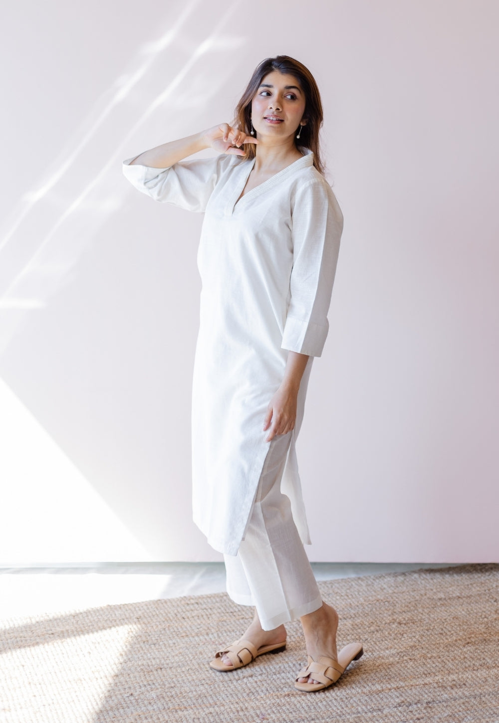 Hemali White Solid Handloom Cotton Straight Kurta