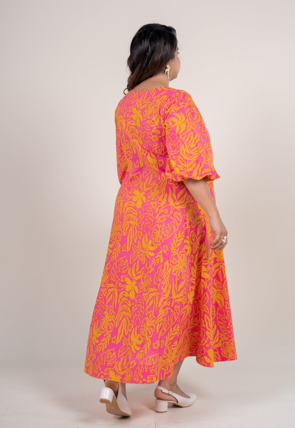 Tanisha Sunset Pink Printed Cotton A Line Dress