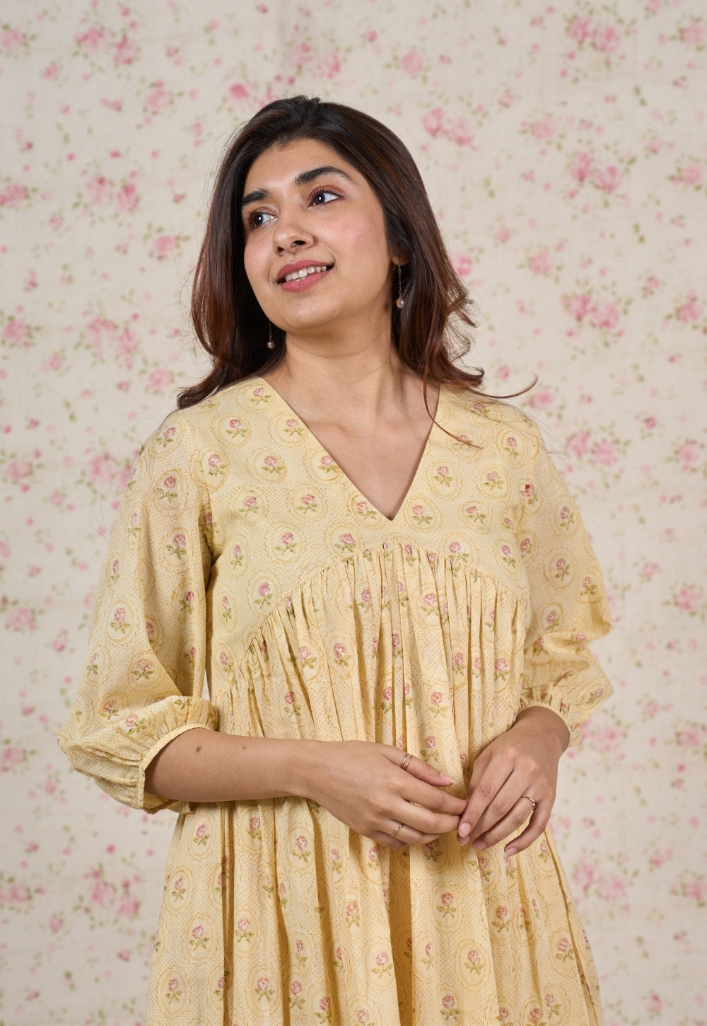 Alice Yellow Sanganeri Mul Cotton A Line Dress
