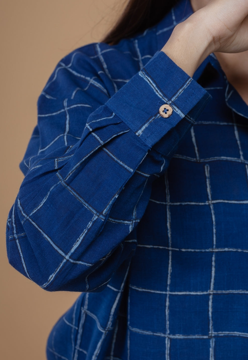 Ruhi Blue Dabu Slub Cotton Straight Shirt