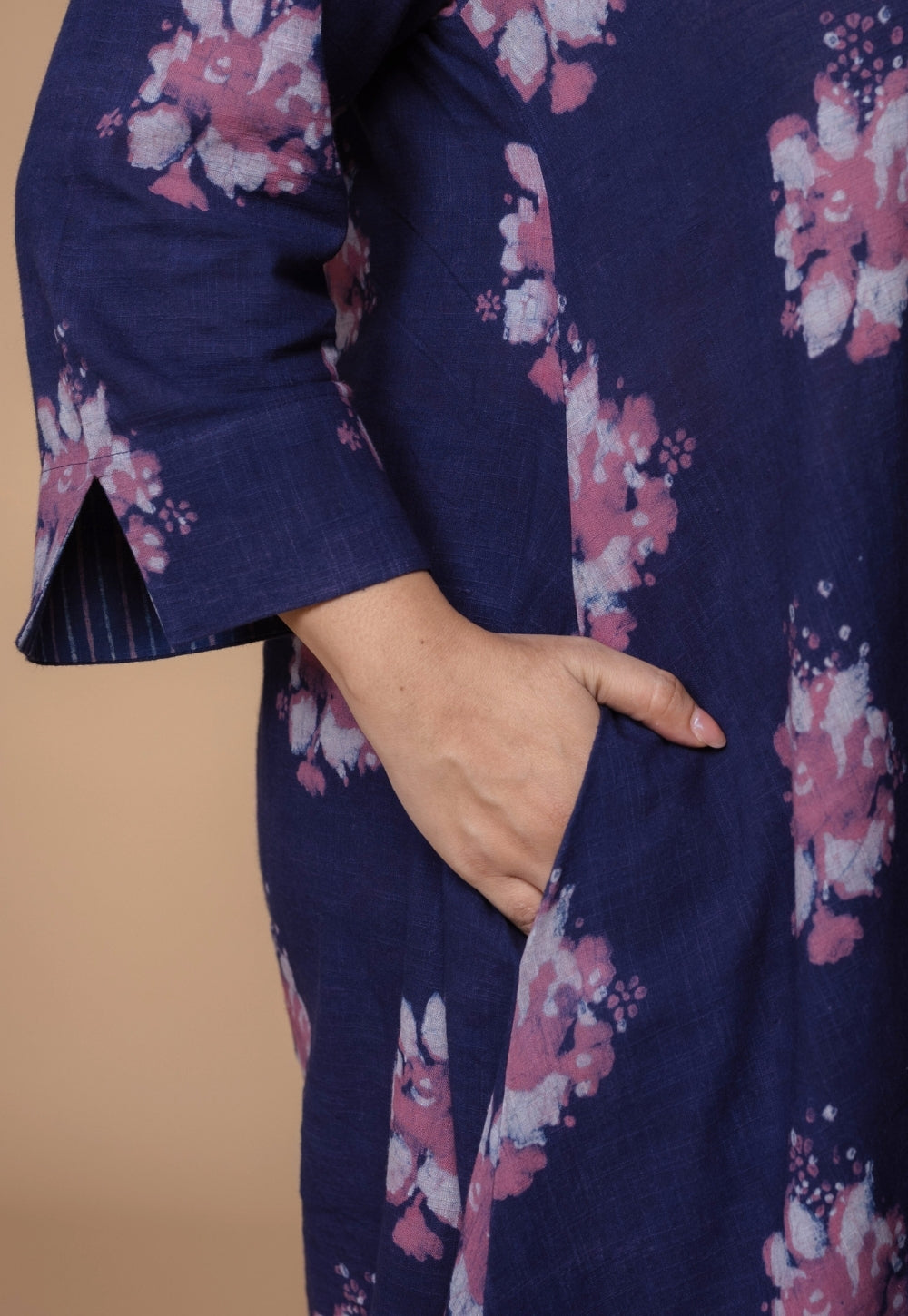Mitali Purple Dabu Slub Cotton A Line Dress