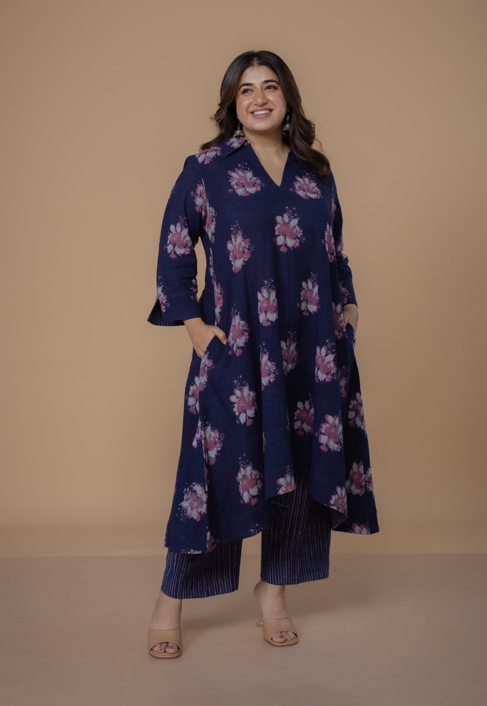 Simran Purple Dabu Slub Cotton A Line Kurta Set (Set of 2)