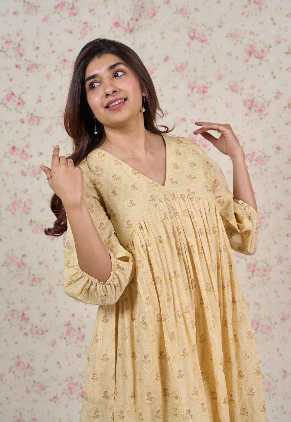 Alice Yellow Sanganeri Mul Cotton A Line Dress