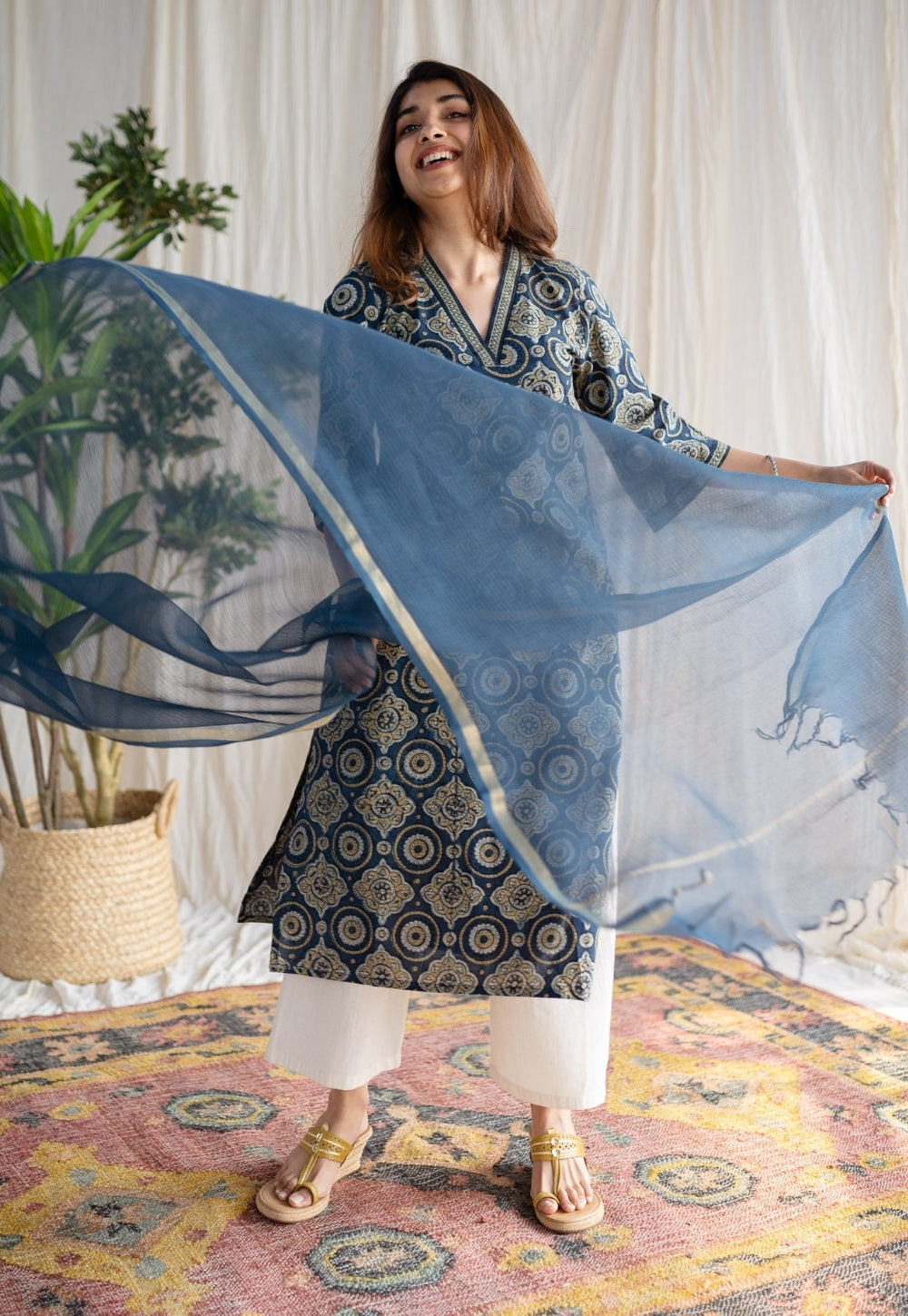 Blue Kota Doria Cotton Dupatta