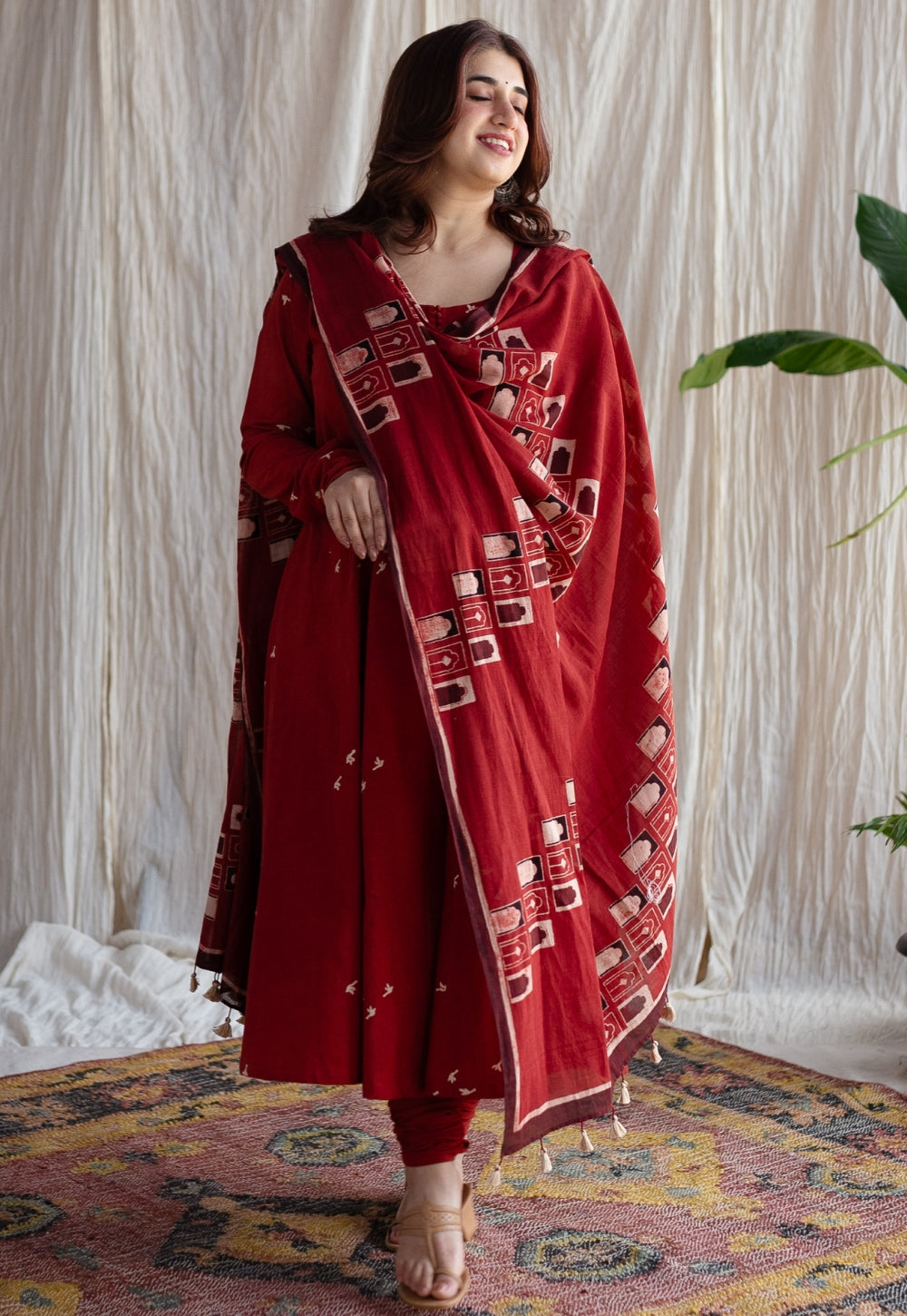 Jaipur Ajrakh Cotton Red Kali Kurta
