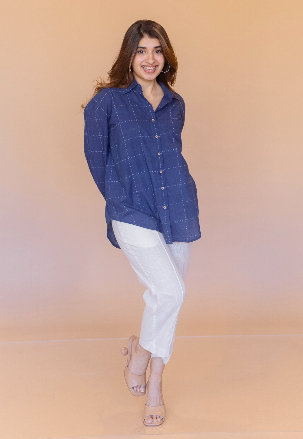 Ruhi Blue Dabu Cotton Anti-Fit Shirt