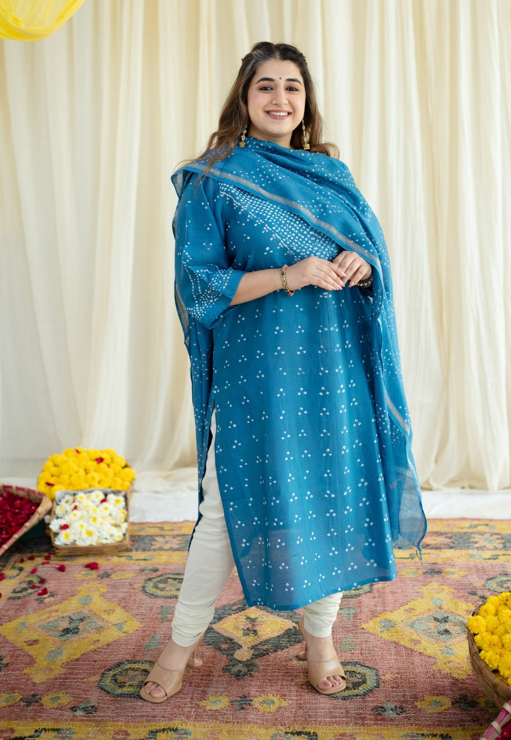 Blue Bandhani Chanderi Silk Dupatta