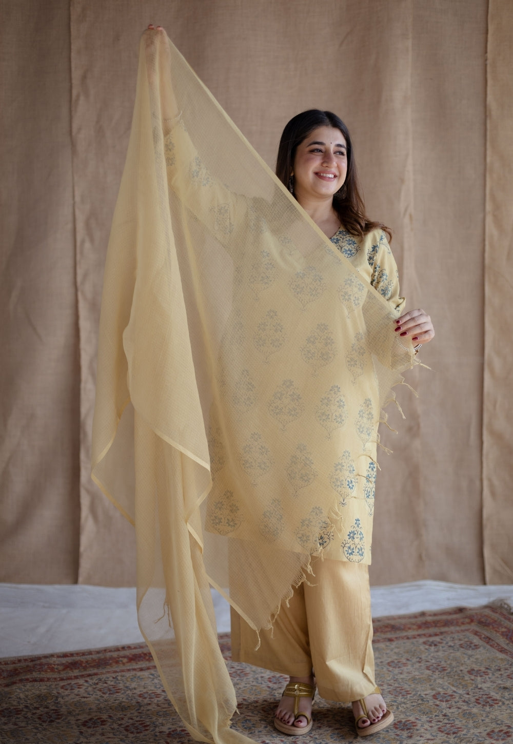 Yellow Solid Kota Doria Cotton Dupatta