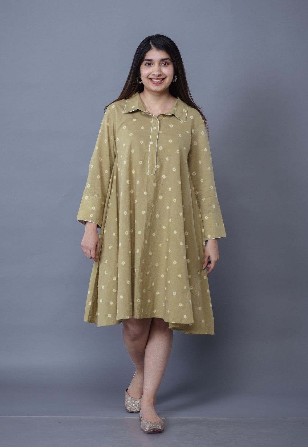 Srisha Green Bandhani Cotton A Line Dress