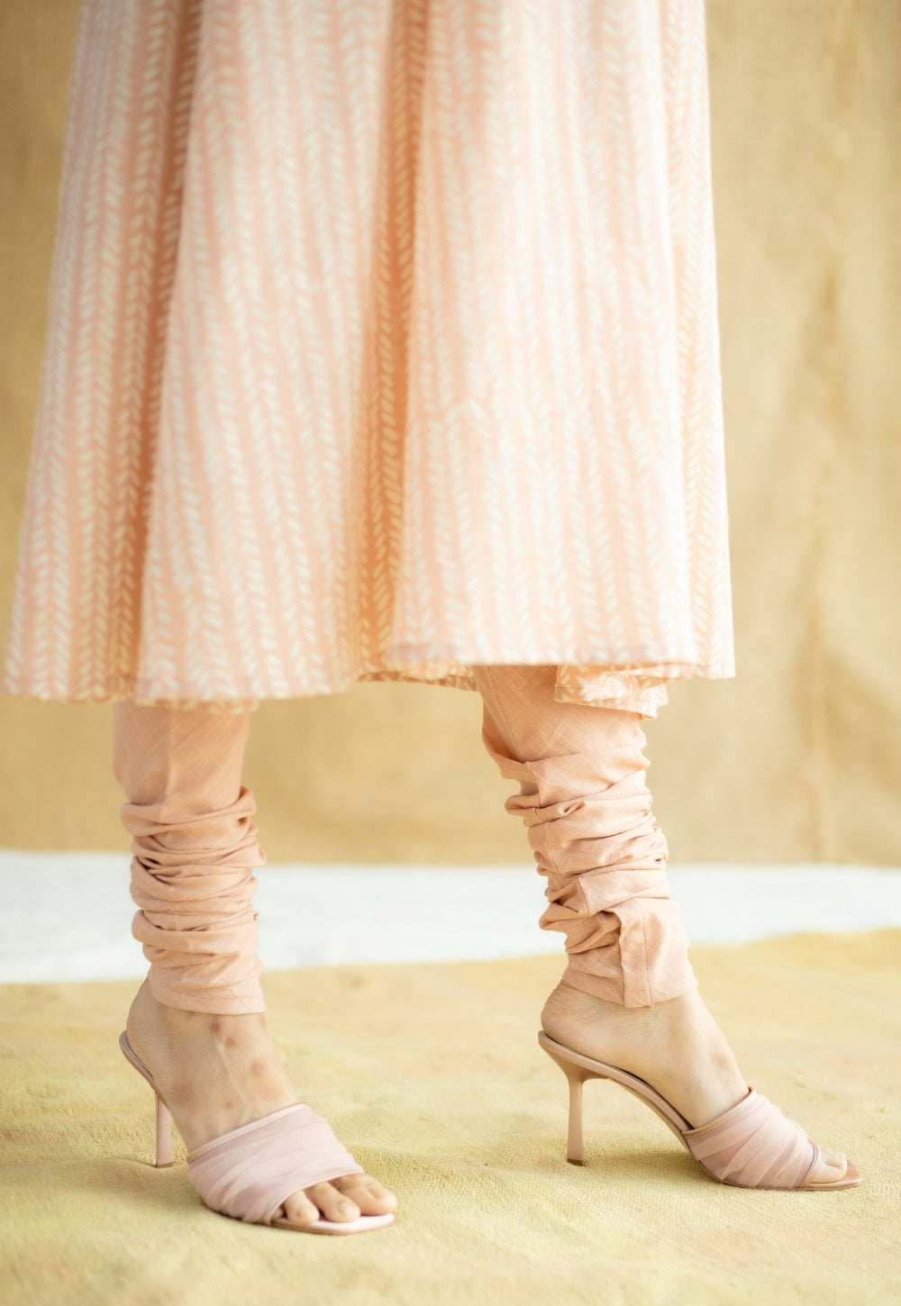 Miral Peach Solid Slub Cotton Churidar
