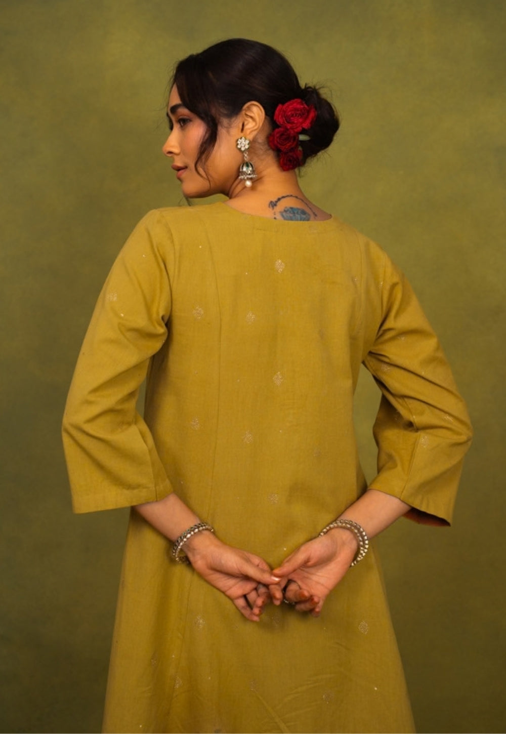 Maryam Yellow Rogan Handblock Printed Cotton Kali Kurta Suit Set (Set of 3)