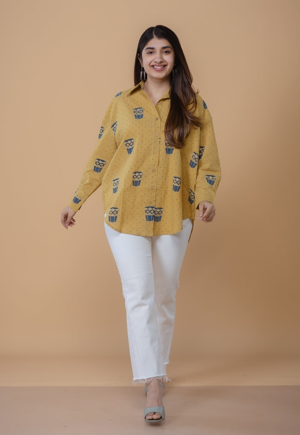 Ruhi Yellow Ajrakh Cotton Straight Shirt