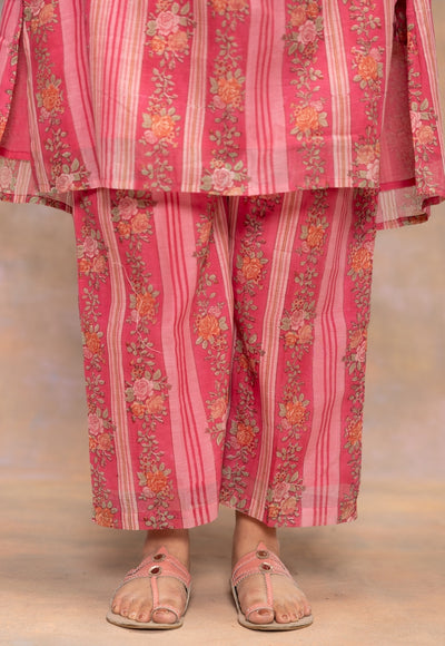 Rooz Pink Sanganeri Chanderi Silk Straight Pant