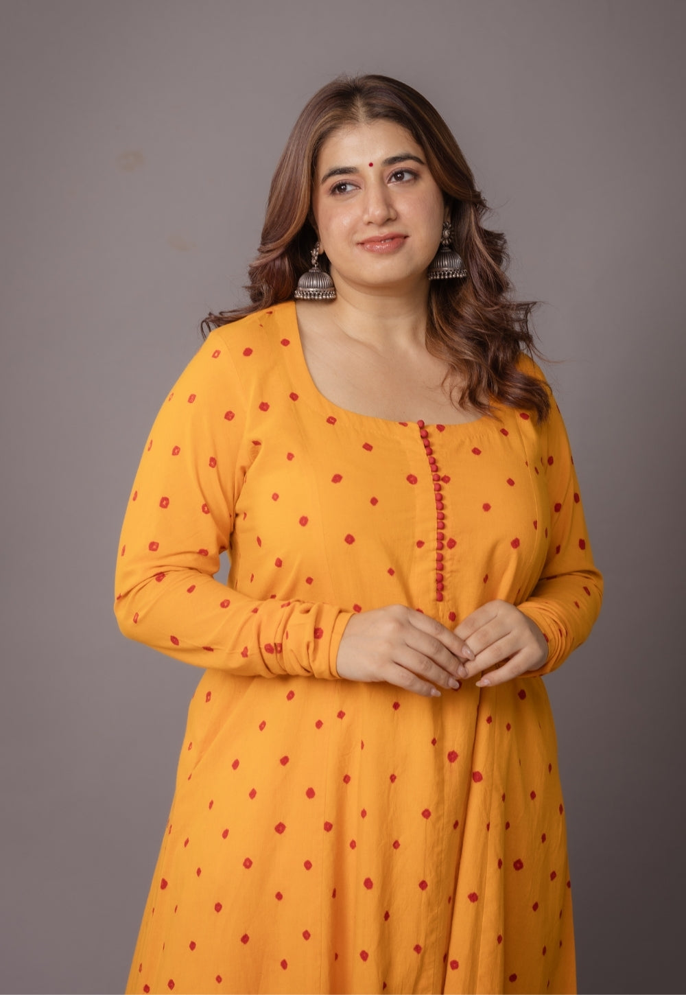 Akrita Yellow Bandhani Cotton Kali Suit Set (Set of 3)