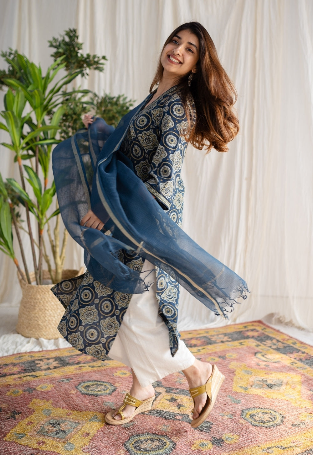 Blue Kota Doria Cotton Dupatta
