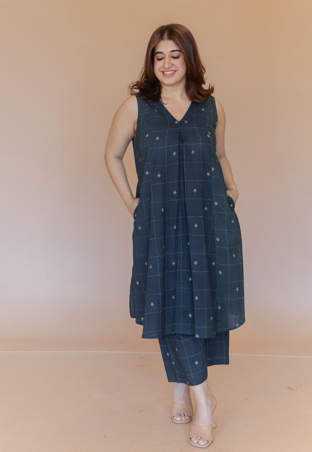 Raahi Green Dabu Cotton A Line Co-Ord Set