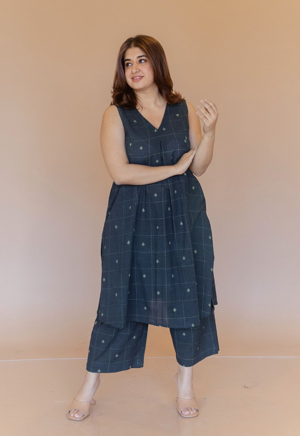 Raahi Green Dabu Cotton A Line Co-Ord Set