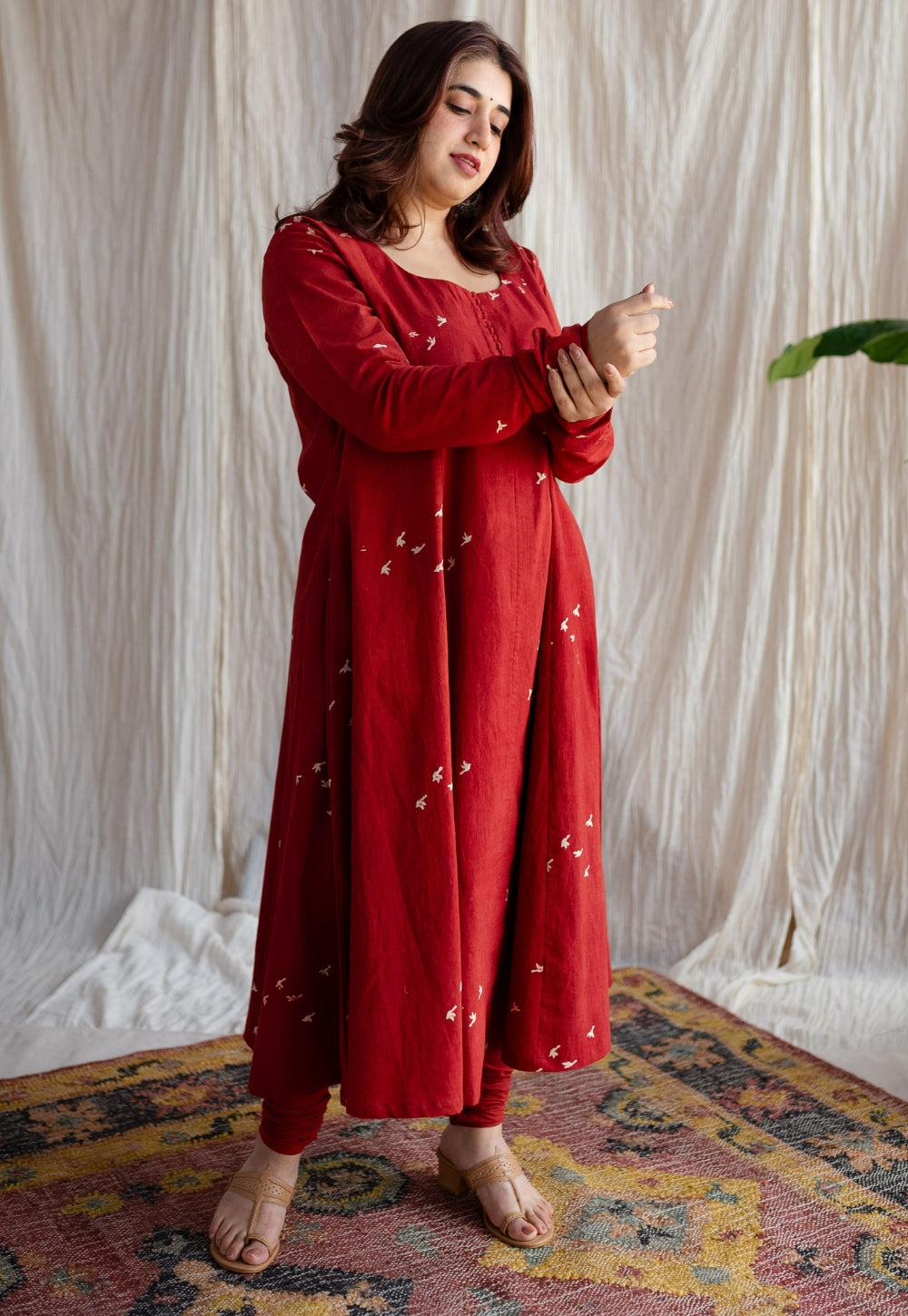 Jaipur Ajrakh Cotton Red Kali Kurta
