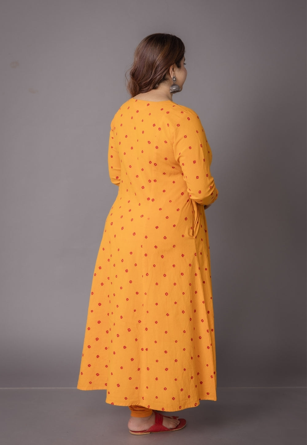 Akrita Yellow Bandhani Cotton Kali Suit Set (Set of 3)