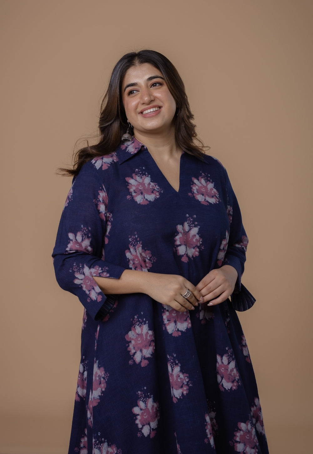 Simran Purple Dabu Slub Cotton A Line Kurta Set (Set of 2)