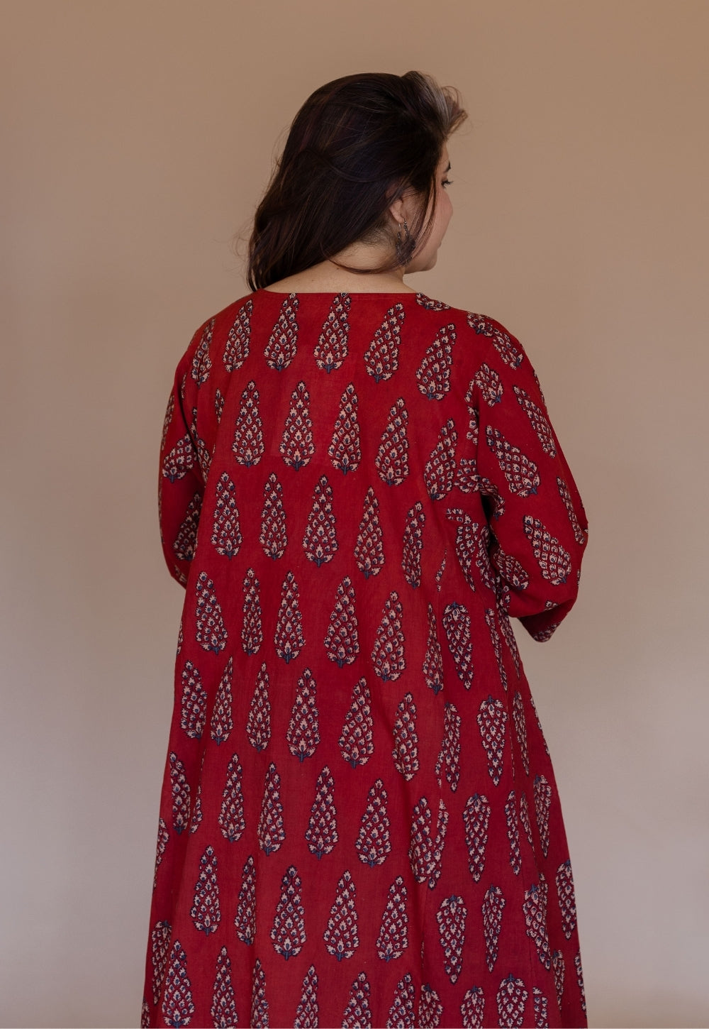 Nyra Red Ajrakh Cotton Jhabbha Kali Kurta