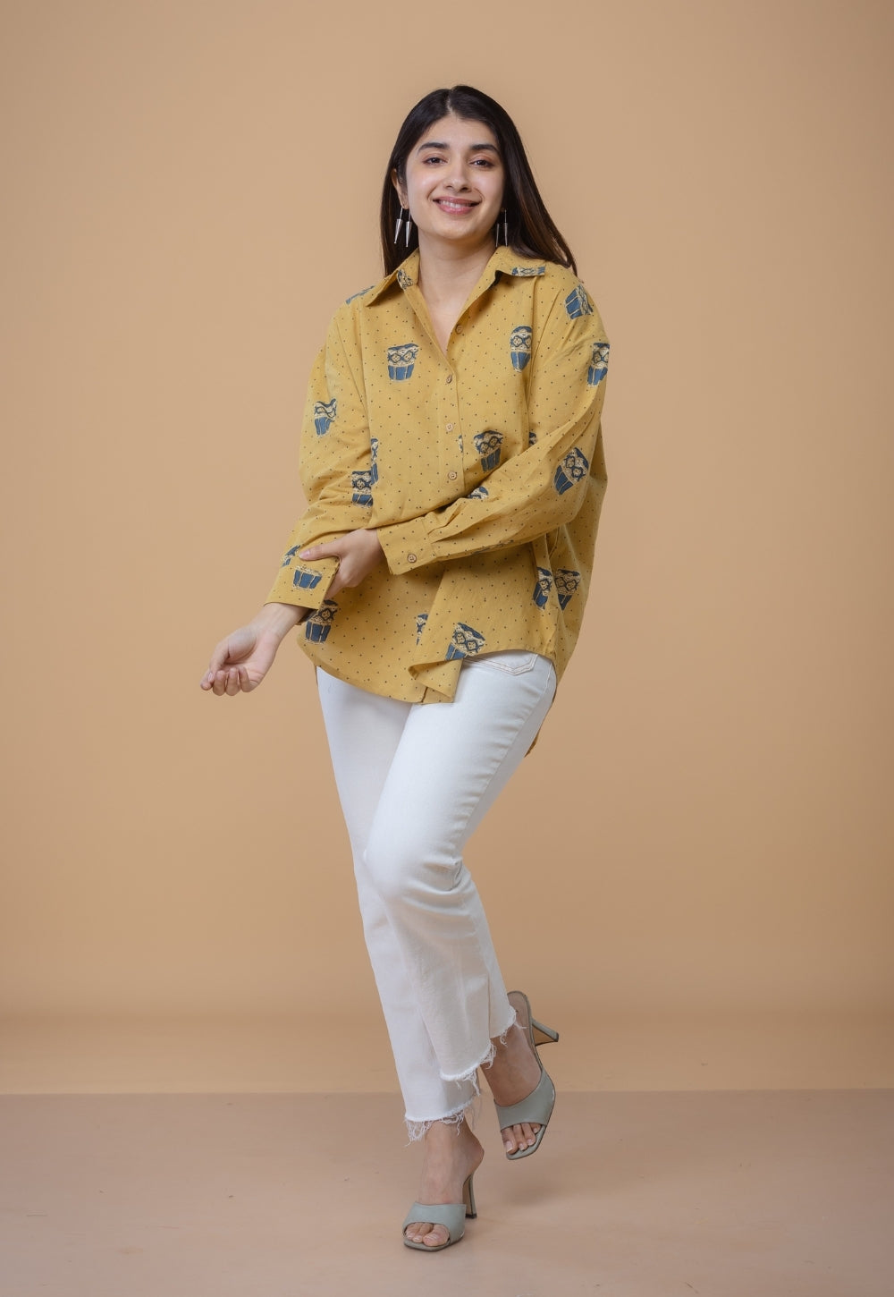 Ruhi Yellow Ajrakh Cotton Straight Shirt