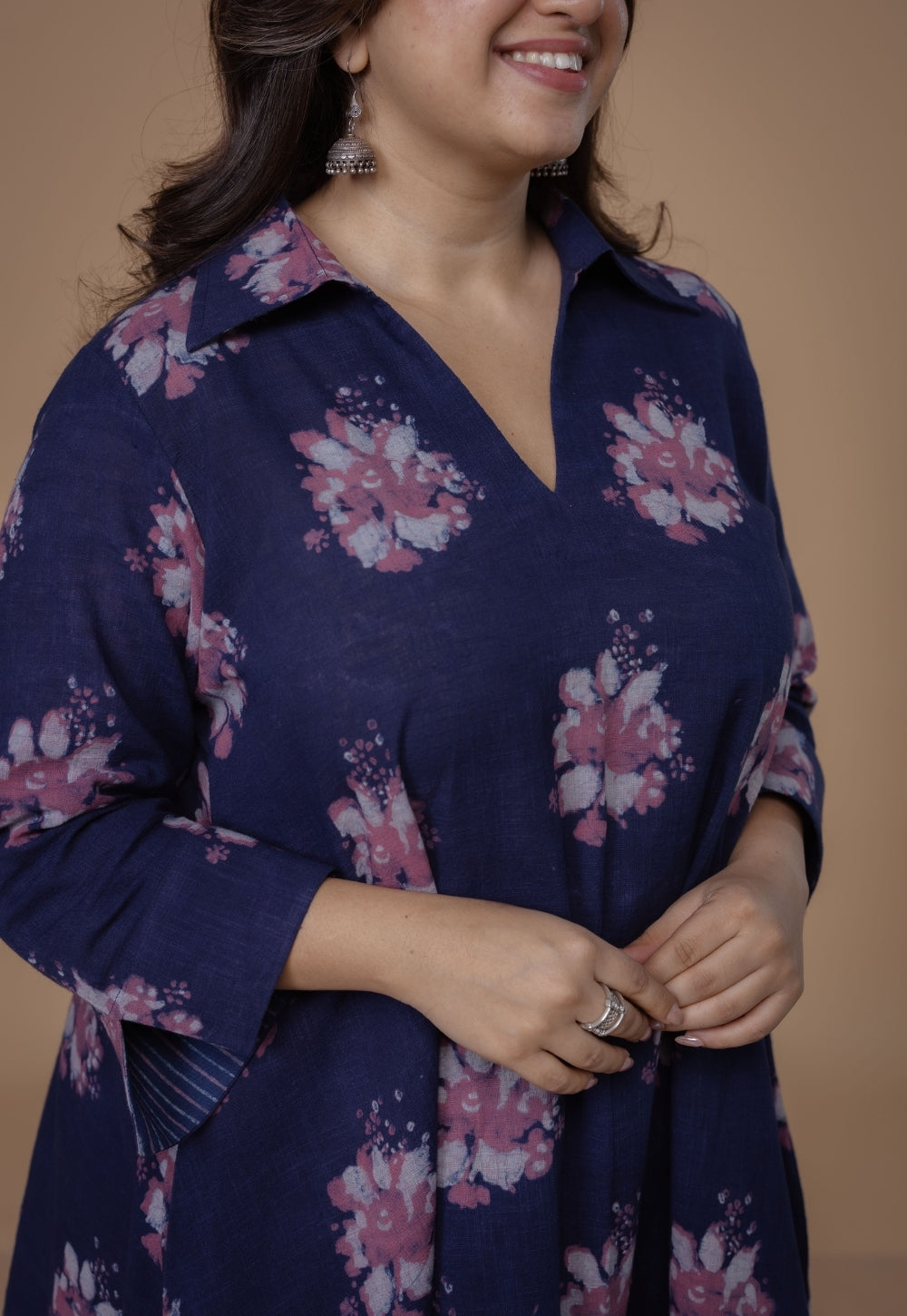 Simran Purple Dabu Slub Cotton A Line Kurta Set (Set of 2)