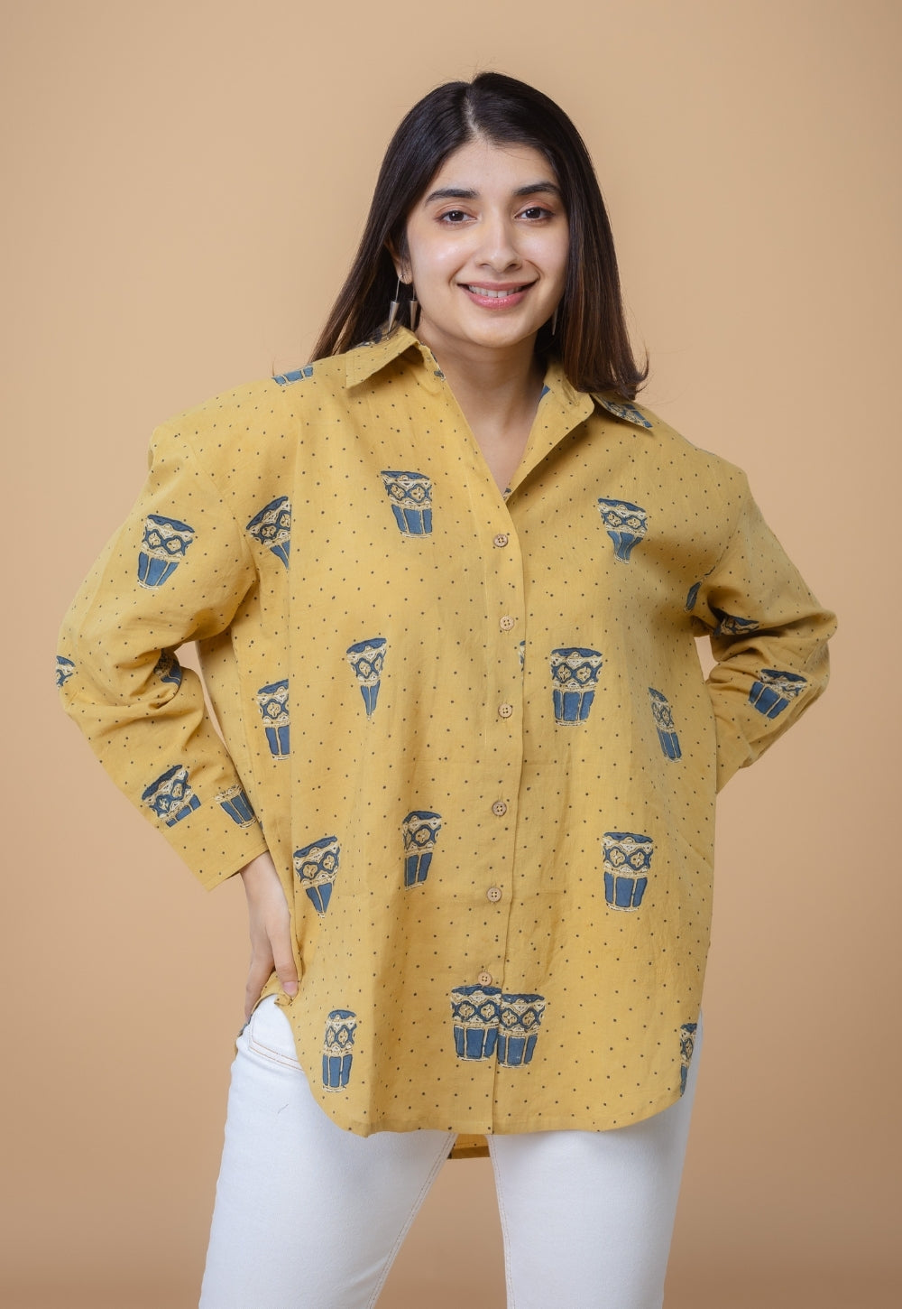 Ruhi Yellow Ajrakh Cotton Straight Shirt