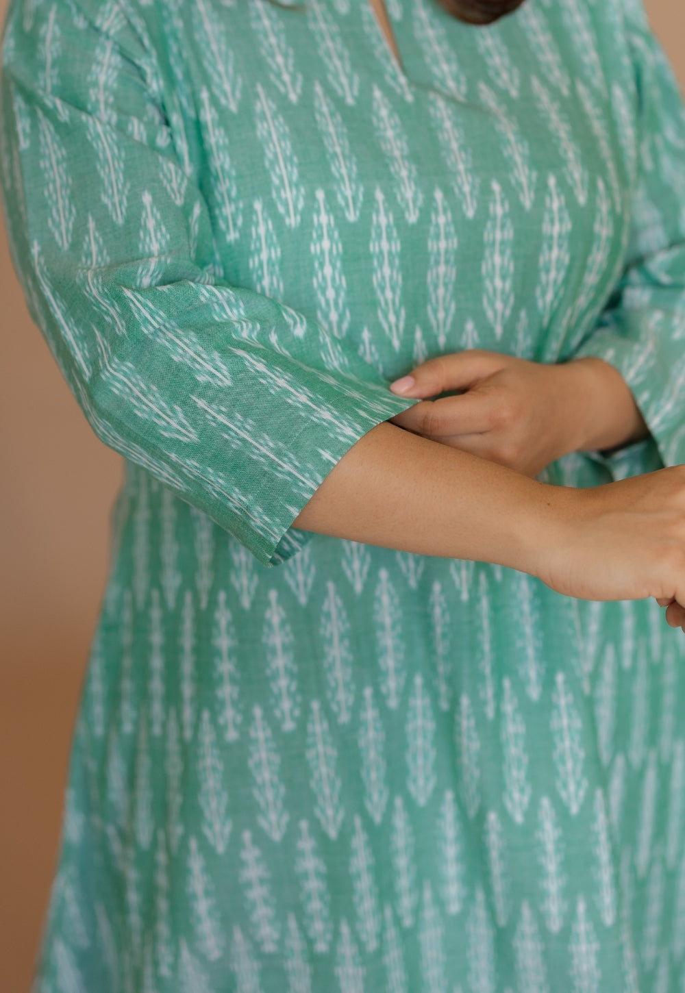 Geet Green Handloom Ikkat Cotton A Line Kurta