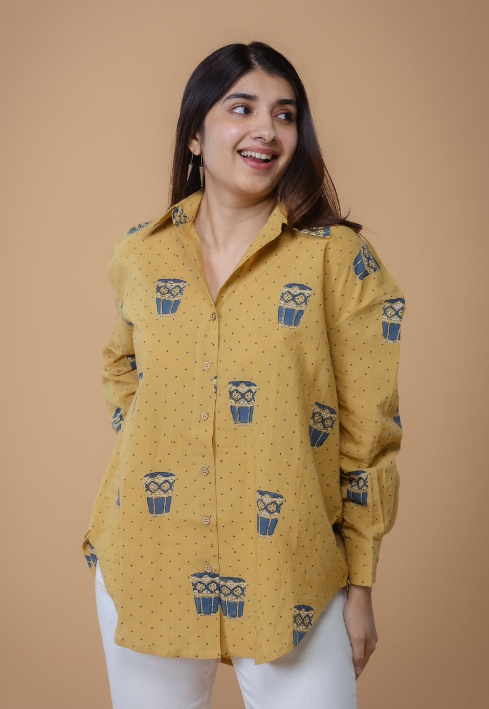 Ruhi Yellow Ajrakh Cotton Straight Shirt