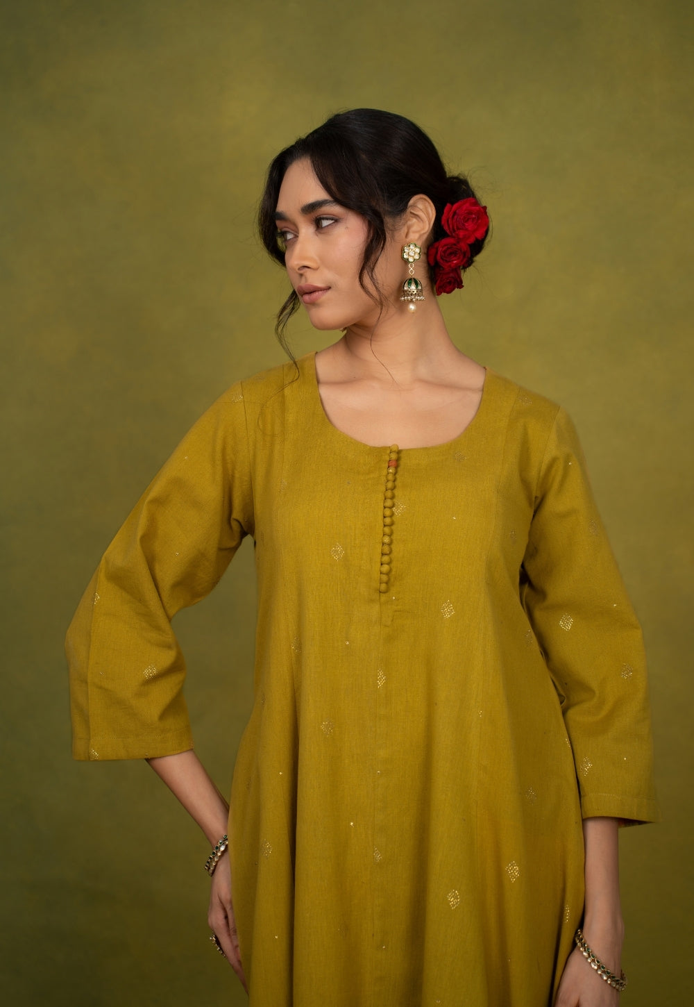 Maryam Yellow Rogan Handblock Printed Cotton Kali Kurta Suit Set (Set of 3)