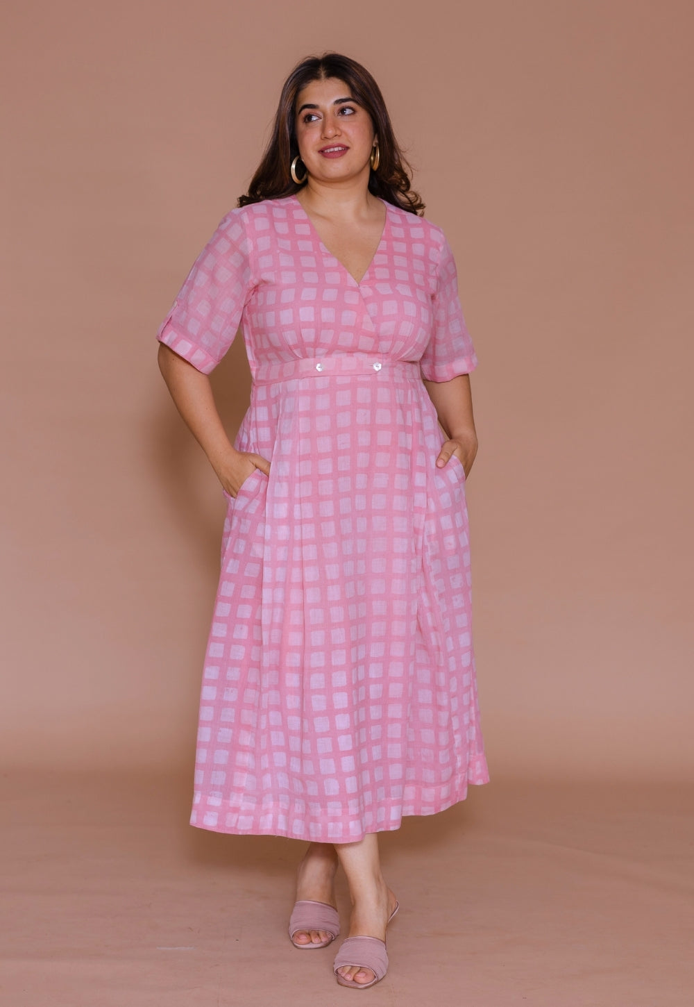 Kinza Pink Batik MulMul A Line Dress