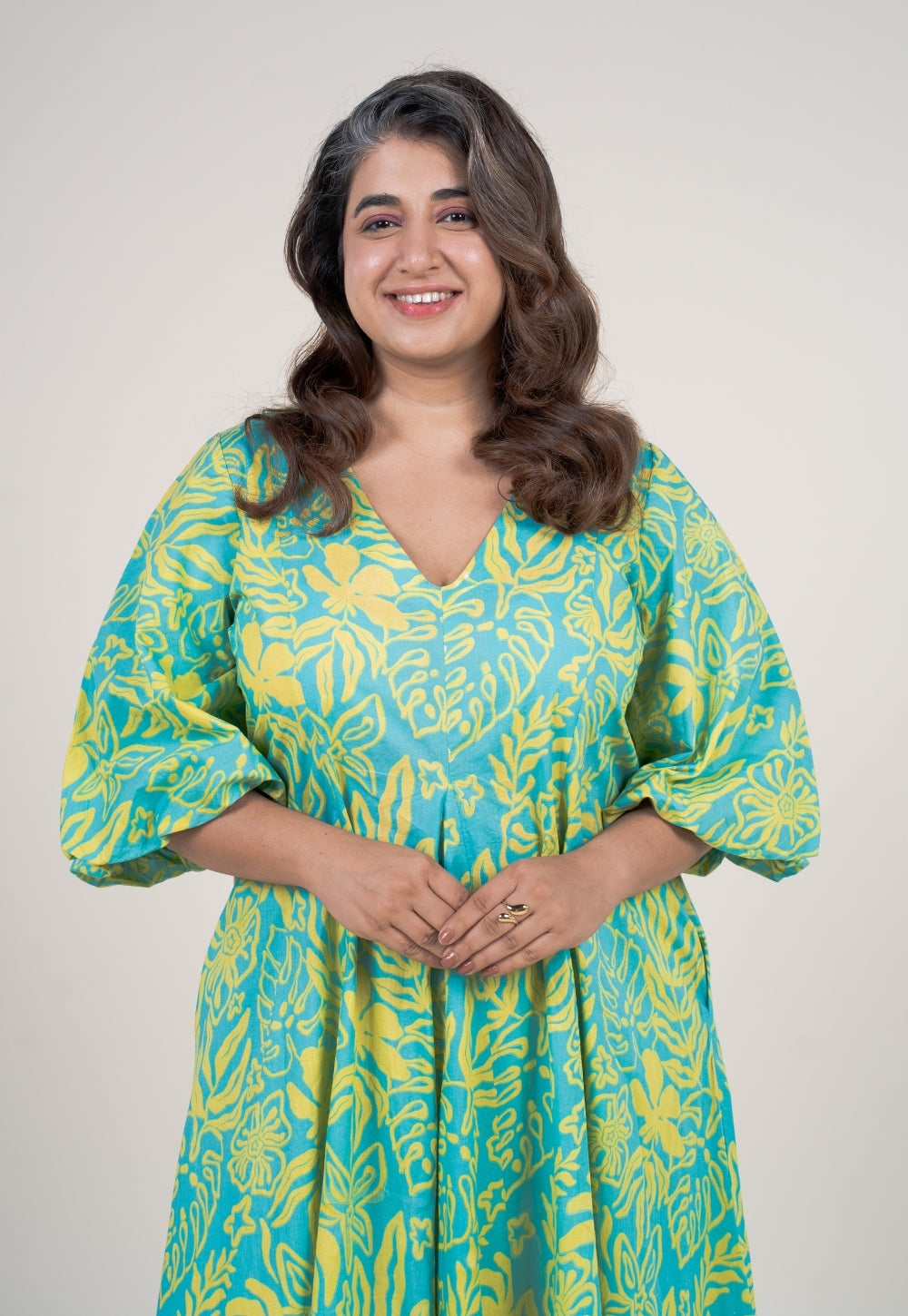 Tanisha Blue Turquoise Printed Cotton A Line Dress