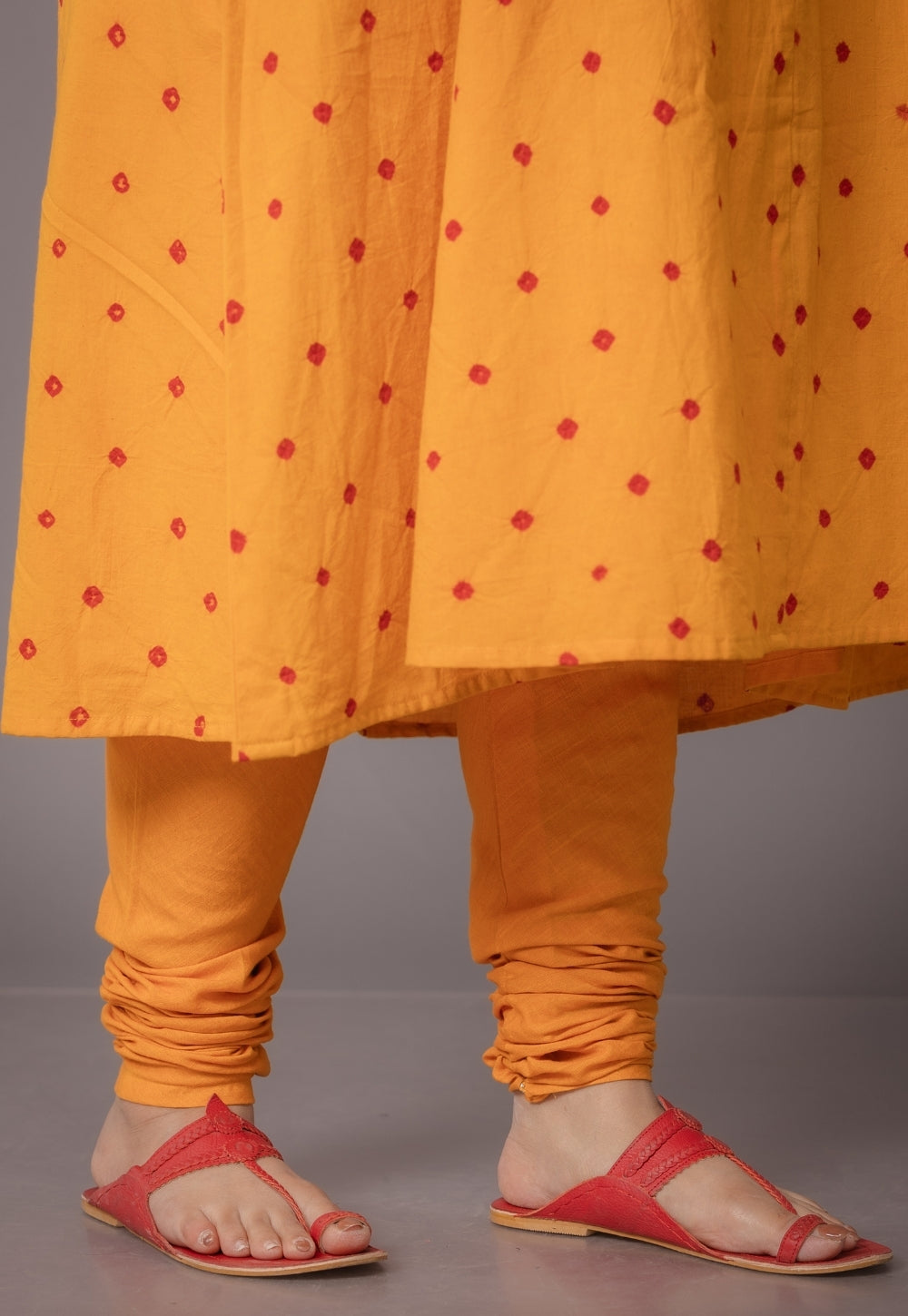 Akrita Yellow Bandhani Cotton Kali Suit Set (Set of 3)