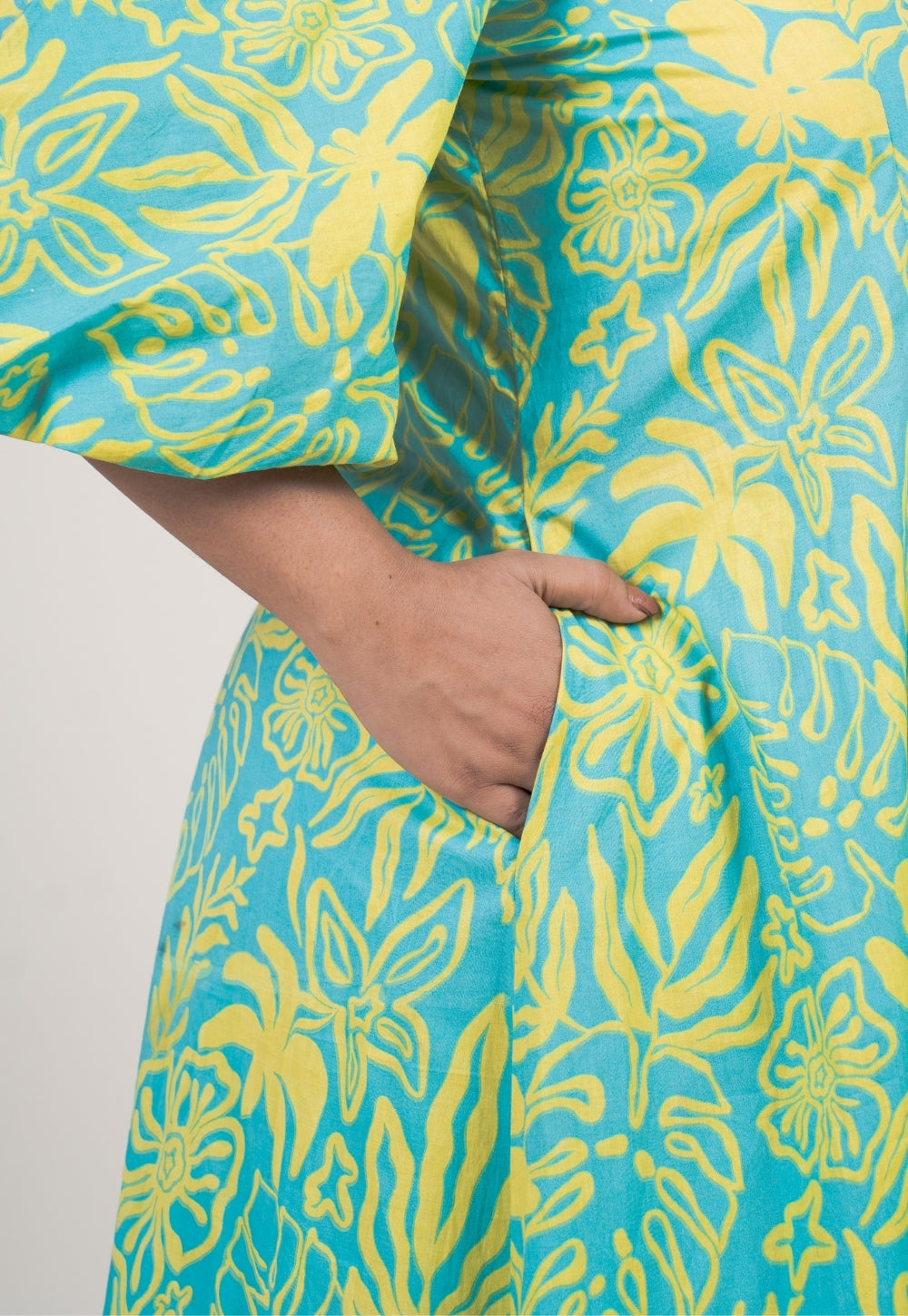 Tanisha Blue Turquoise Printed Cotton A Line Dress