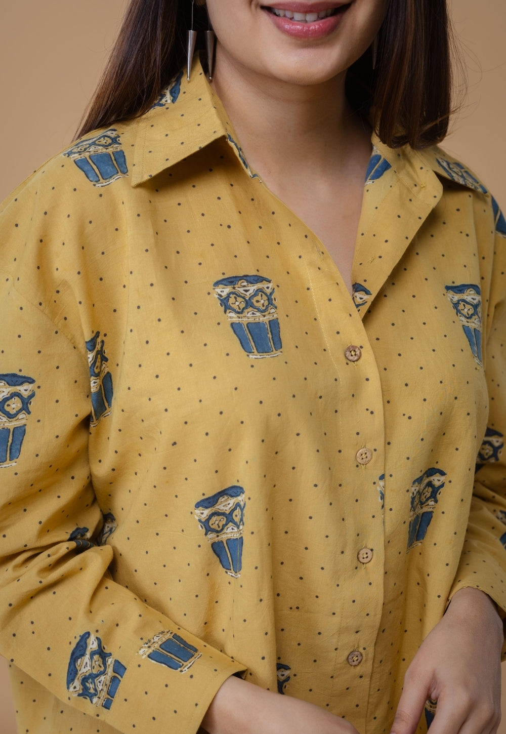 Ruhi Yellow Ajrakh Cotton Straight Shirt