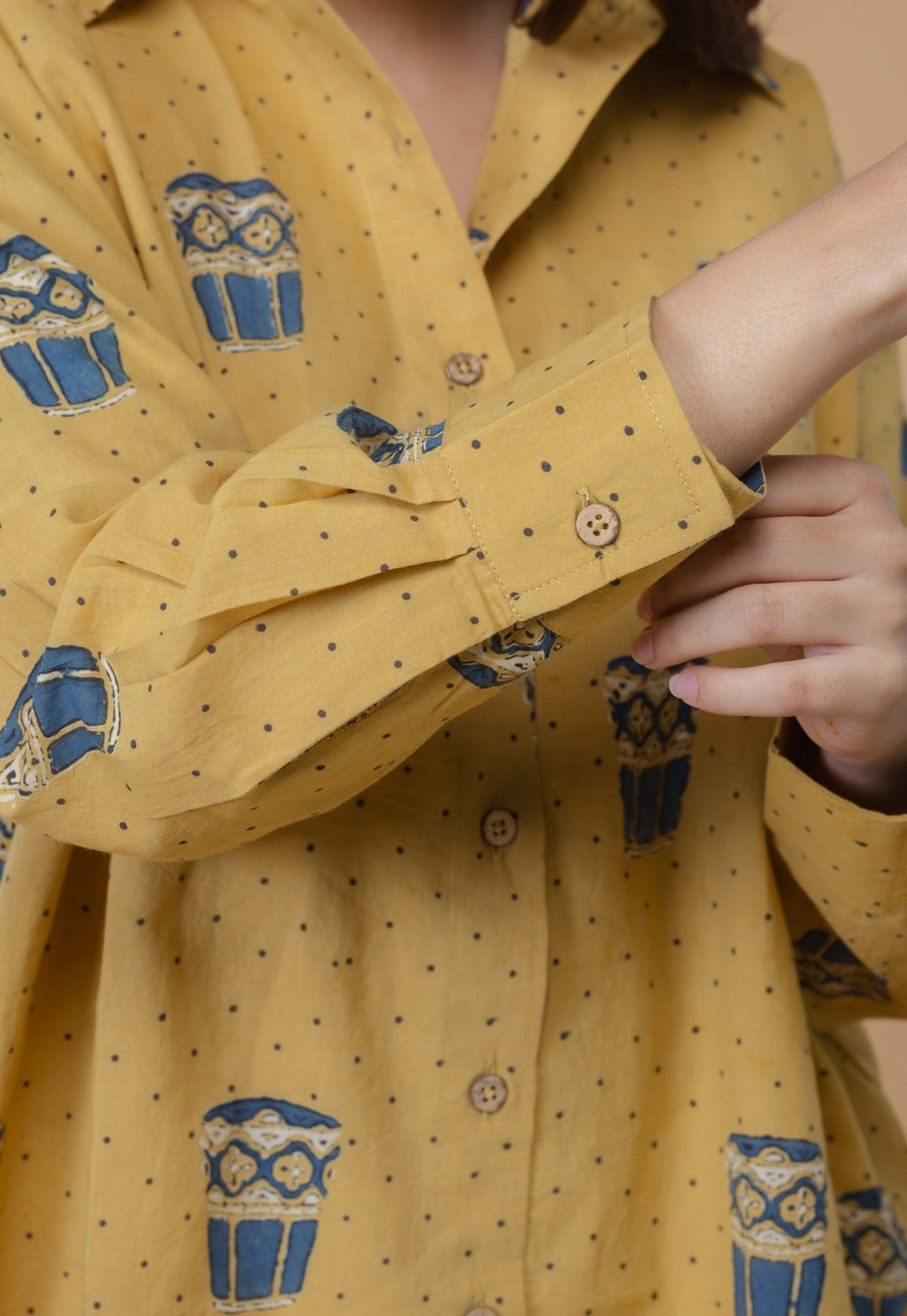 Ruhi Yellow Ajrakh Cotton Straight Shirt