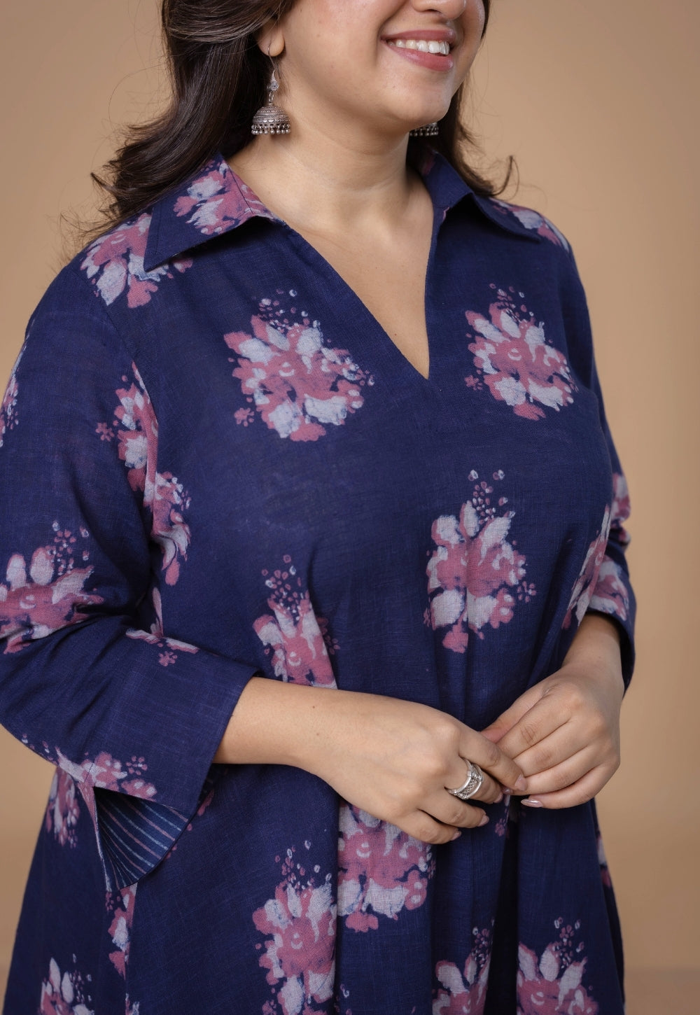 Simran Purple Dabu Slub Cotton A Line Kurta