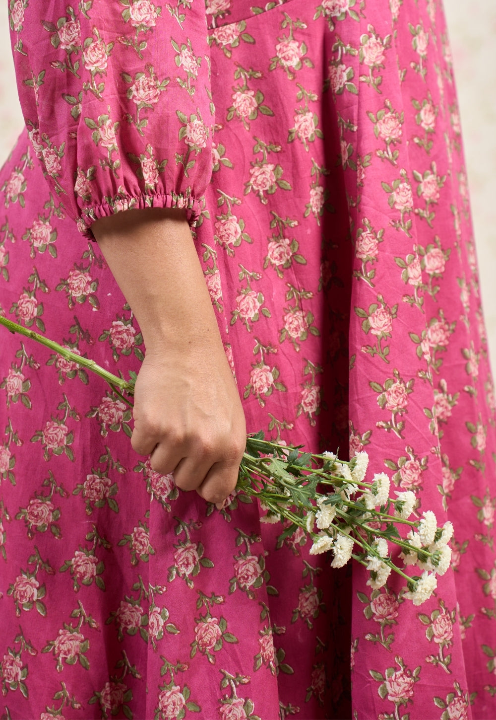 Julia Pink Sanganeri Mul Cotton A Line Dress