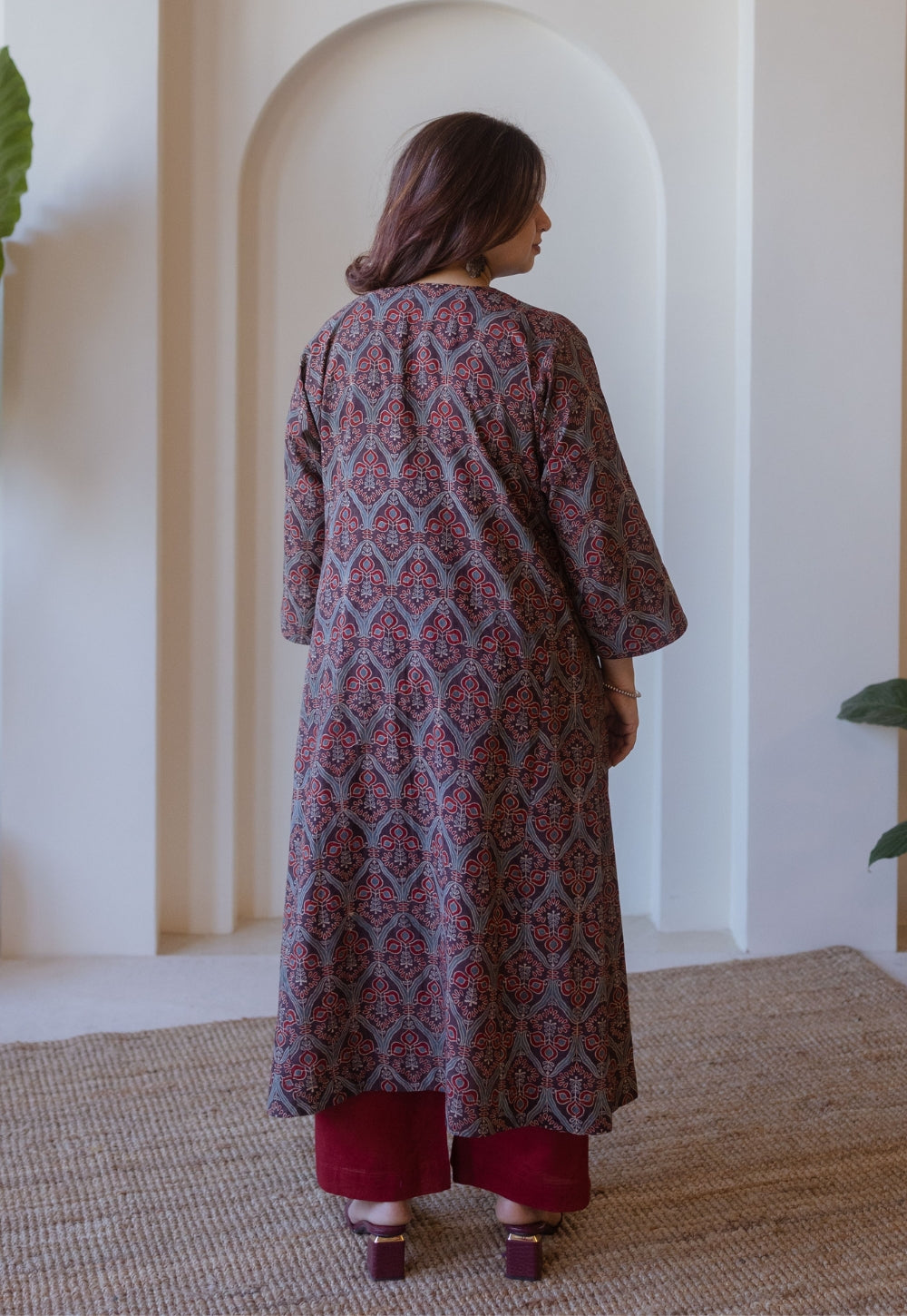 Nyra Brown Ajrakh Cotton Jhabbha Kali Kurta