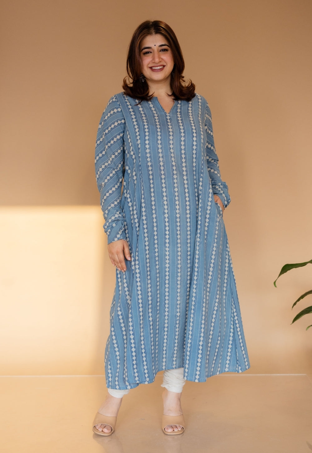 Shinat Blue Ajrakh Cotton Kali Kurta