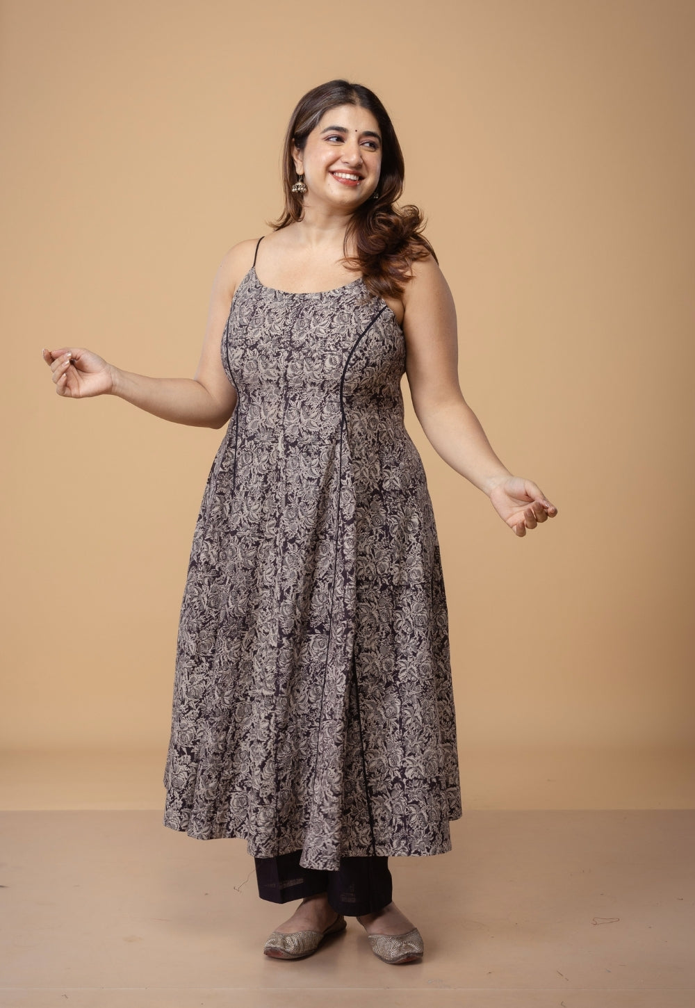 Sanah Black Kalamkari Cotton Kali Kurta