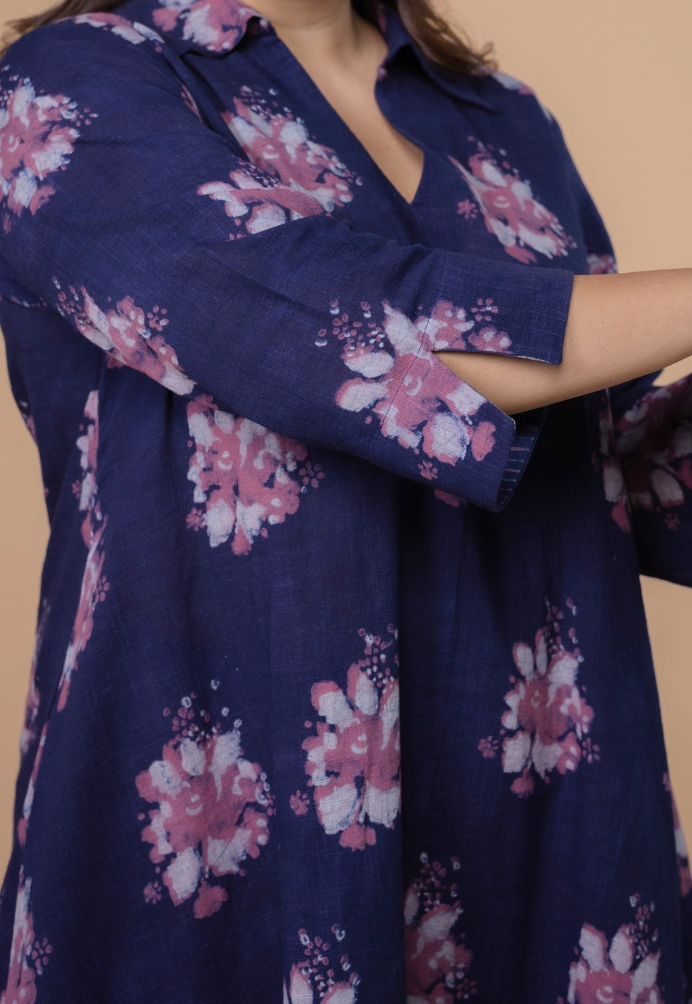 Simran Purple Dabu Slub Cotton A Line Kurta