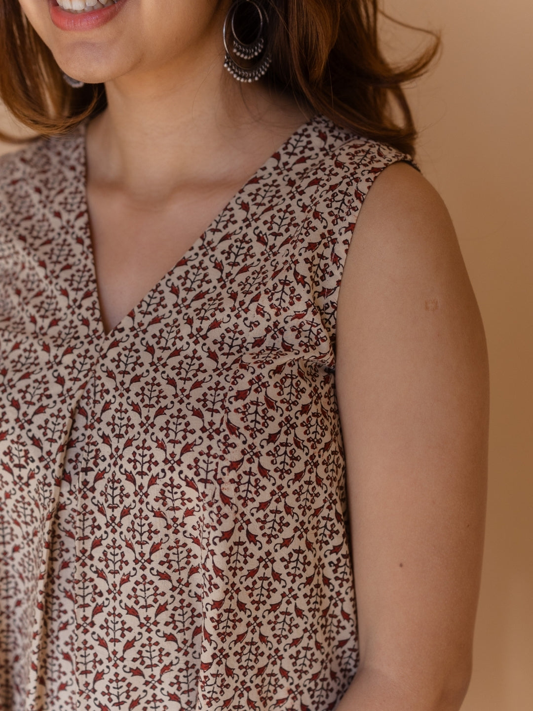Vamika Off White Bagru Cotton A Line Dress