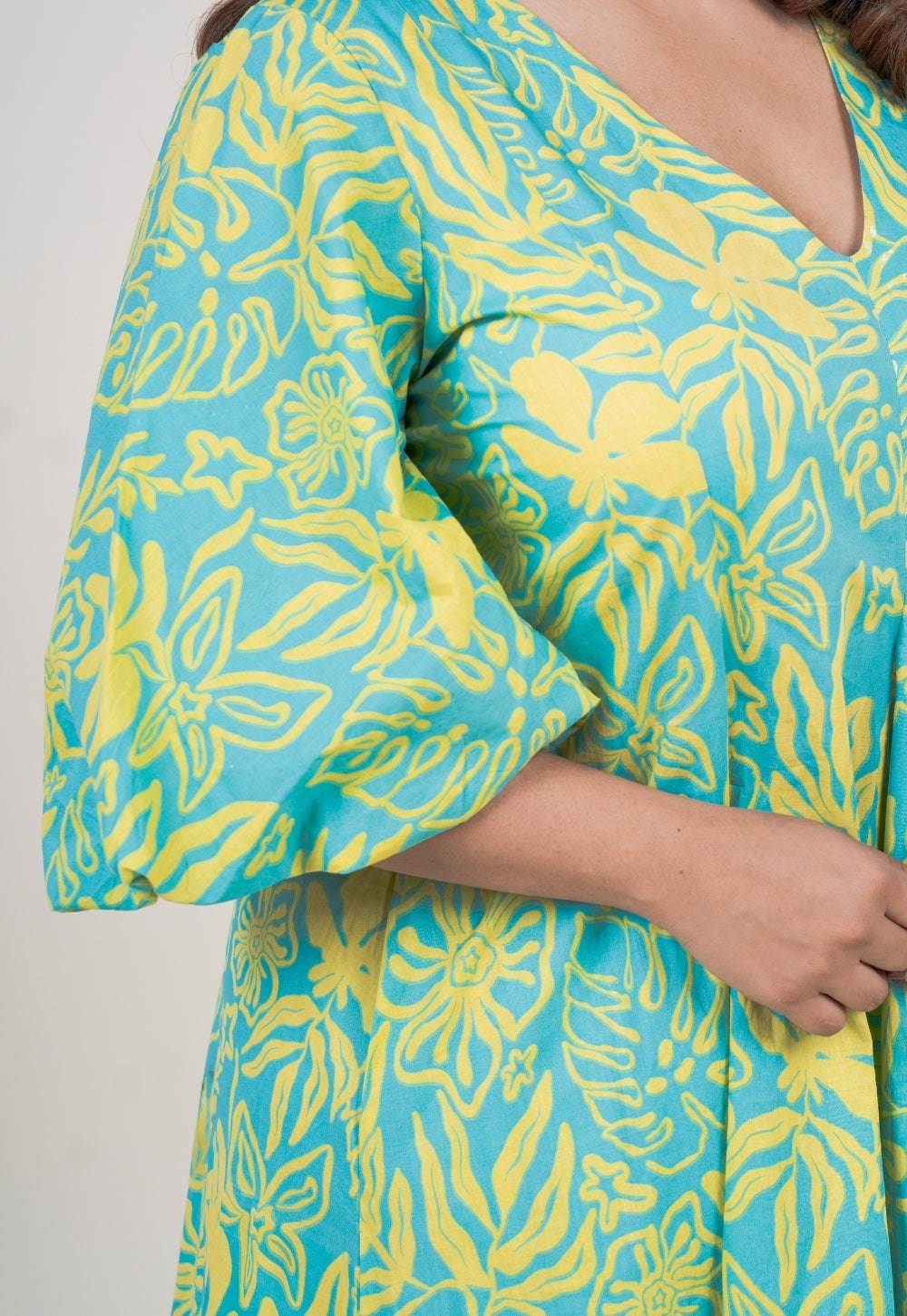 Tanisha Blue Turquoise Printed Cotton A Line Dress