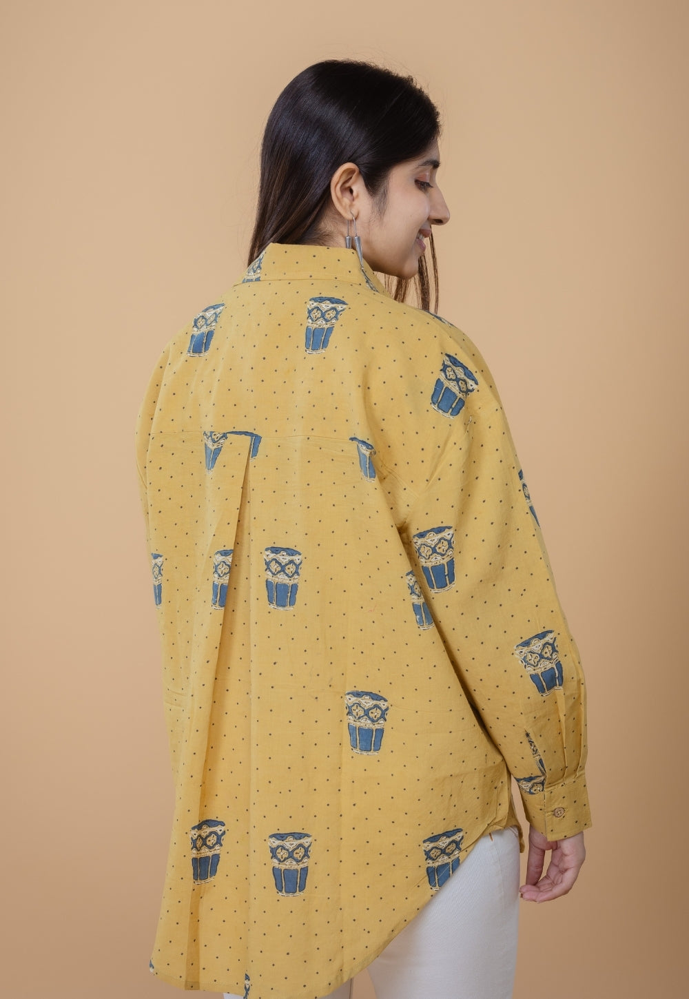 Ruhi Yellow Ajrakh Cotton Straight Shirt